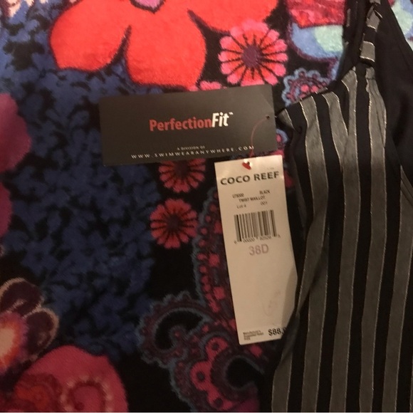 NWT Coco Reef Black and Gold Striped Swimsuit - Picture 2 of 5